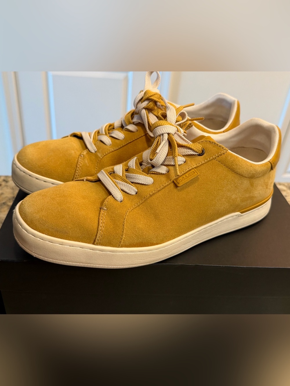 Coach Men's Suede Sneakers in Mustard Yellow and Cream